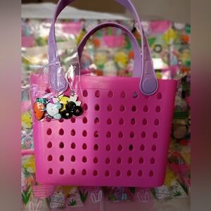 Brand New Pink Tote Bag with Charms With Easter Items Bundle